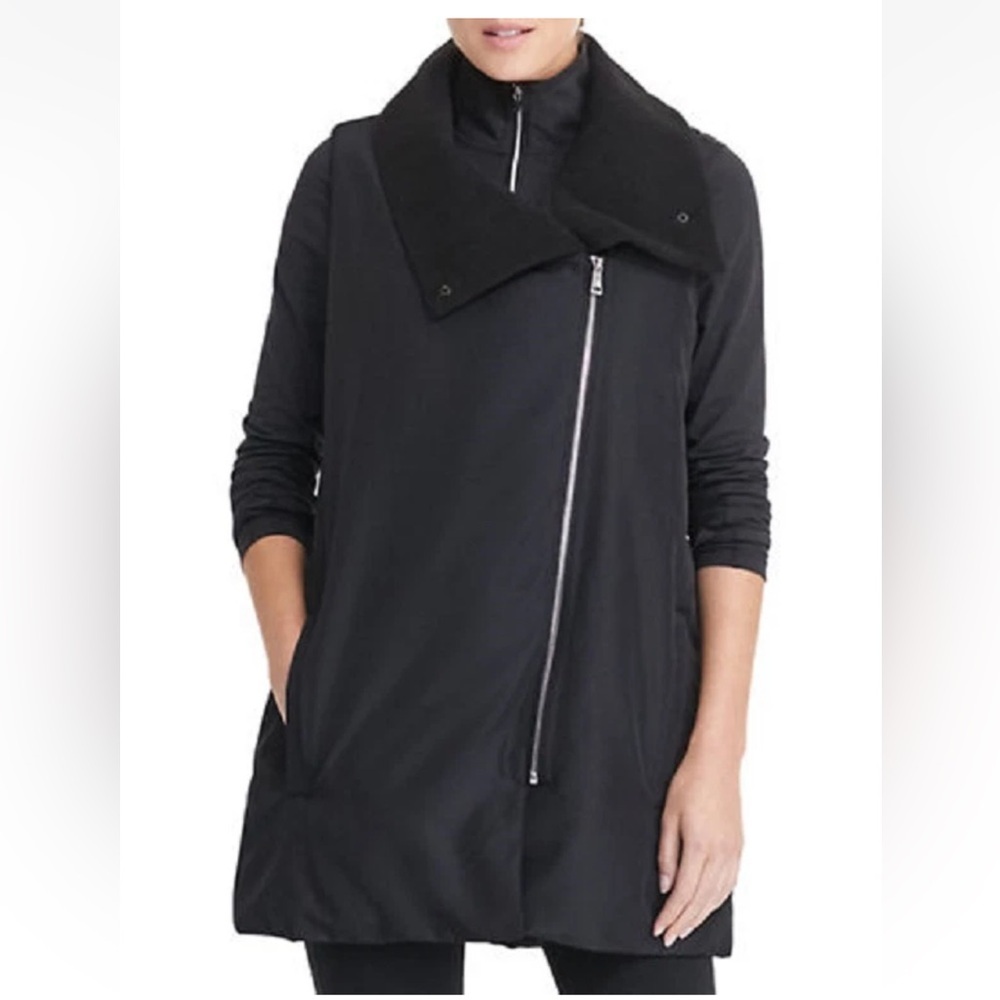 Ralph Lauren - Women’s, Mid Length Vest, Asymmetrical Zip, Pockets, Black, Sz L